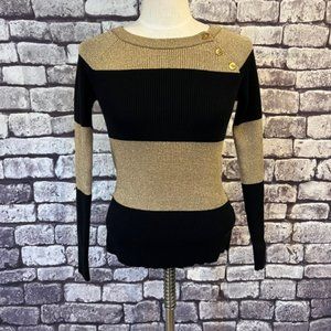 Ralph Lauren Gold Metallic & Black Ribbed Sweater Size M